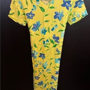 Maxi-dress. Floral Lime/Blue. Ties at waist. Size S. Dressing Clio. Made in USA